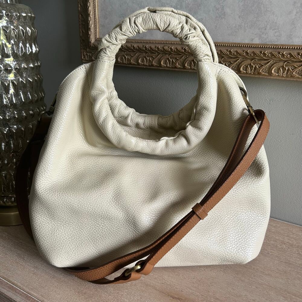 Sundance White Leather Handbag, Ruched Handle, made in Italy - Picture 2 of 11